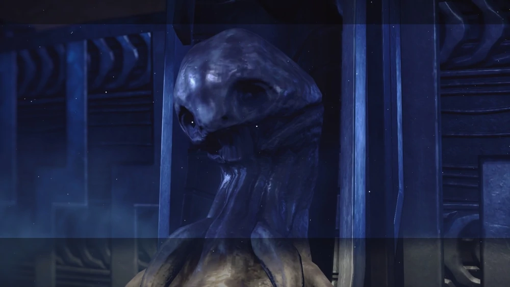 An alien corpse, looking like a sort of tentacled blob, allegedly similar to a catfish.