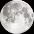 A tiny version of the photo of the moon, 34 pixels across. It has been slightly brightened.