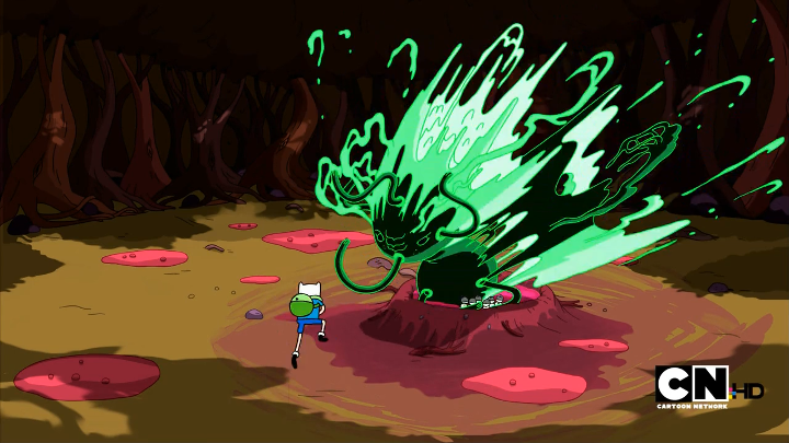 The Jiggler's mother, angry, pulsing into a staticky, spiky form which rapidly jumps to a different hue on each frame.