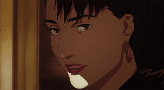 Short clip from Magnetic Rose, with the character Eva moving out of a shadow, showing the structure of her face in detail.