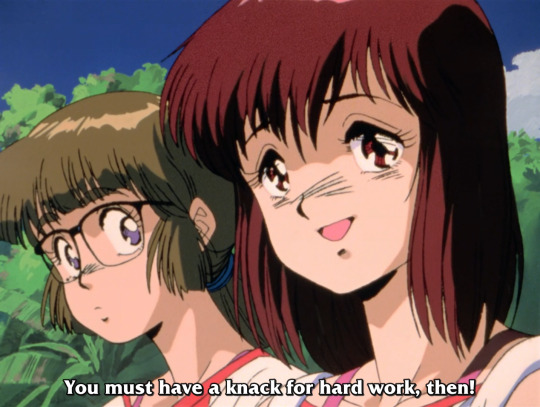 Still from Gunbuster showing Noriko Takaya and Kazumi Amano.