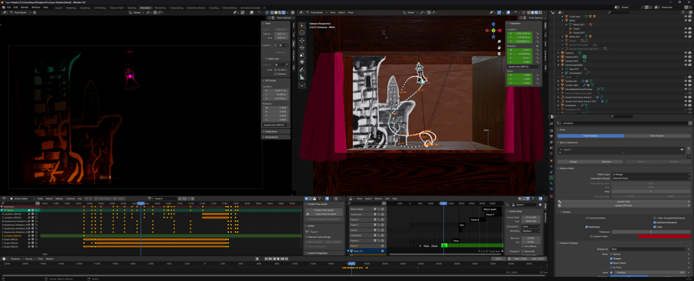 Screenshot of Blender being used to animate a shot.