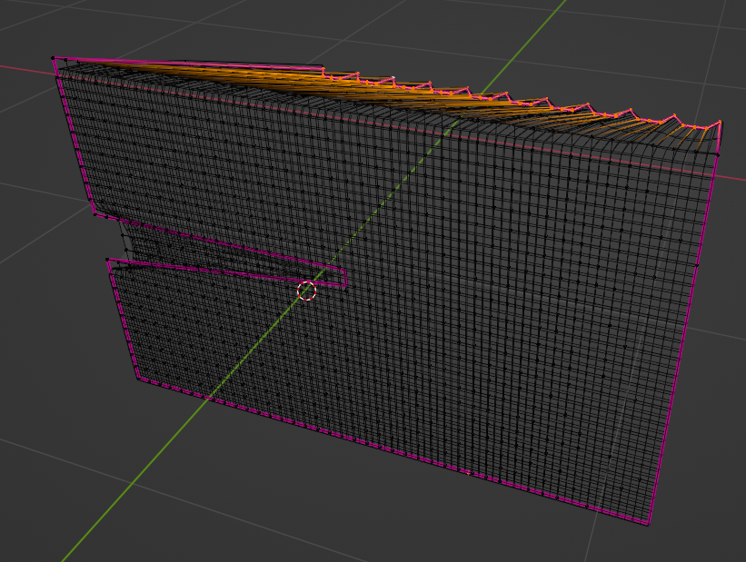 The first shape key, with the top row of vertices bunched into a zigzag pattern.