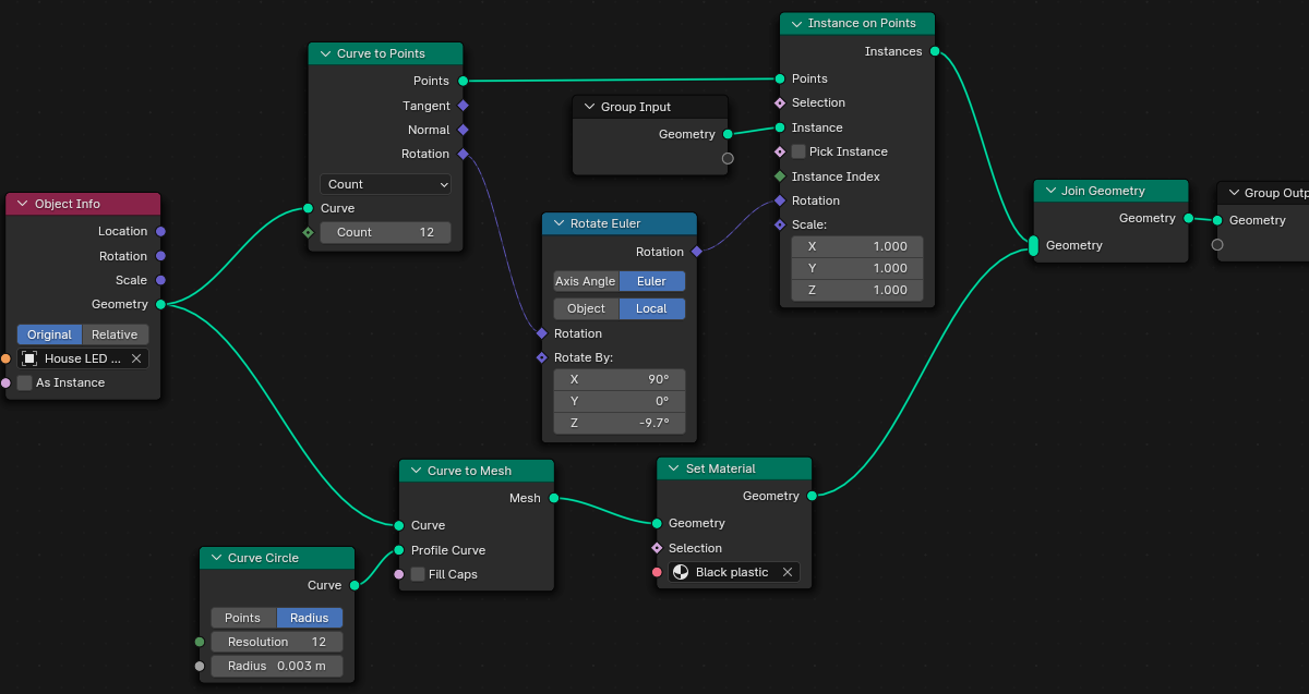 Screenshot of the geometry nodes setup for the fairy lights.