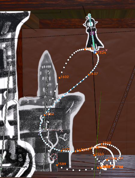 A screenshot showing the motion path for the flying-about scene.