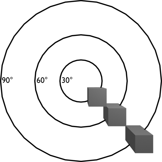 Three cubes in perspective. The one near the edge of the picture is very distorted.