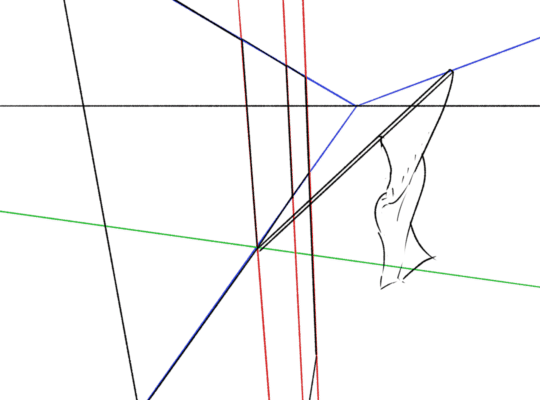 Animation in which a series of steps along known directions are used to construct a second flagpole.