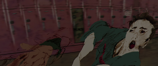 Still from Kid Story featuring smear frames in a sequence by Shinya Ohira.