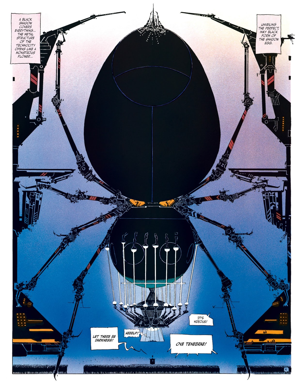 Page from The Incal. The Techno-priests worship a huge spider.