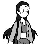 Cropped image of Susan. She wears a midriff-baring top, and has waist-length black hair. As usual, she's adopting a sarcastic expression.