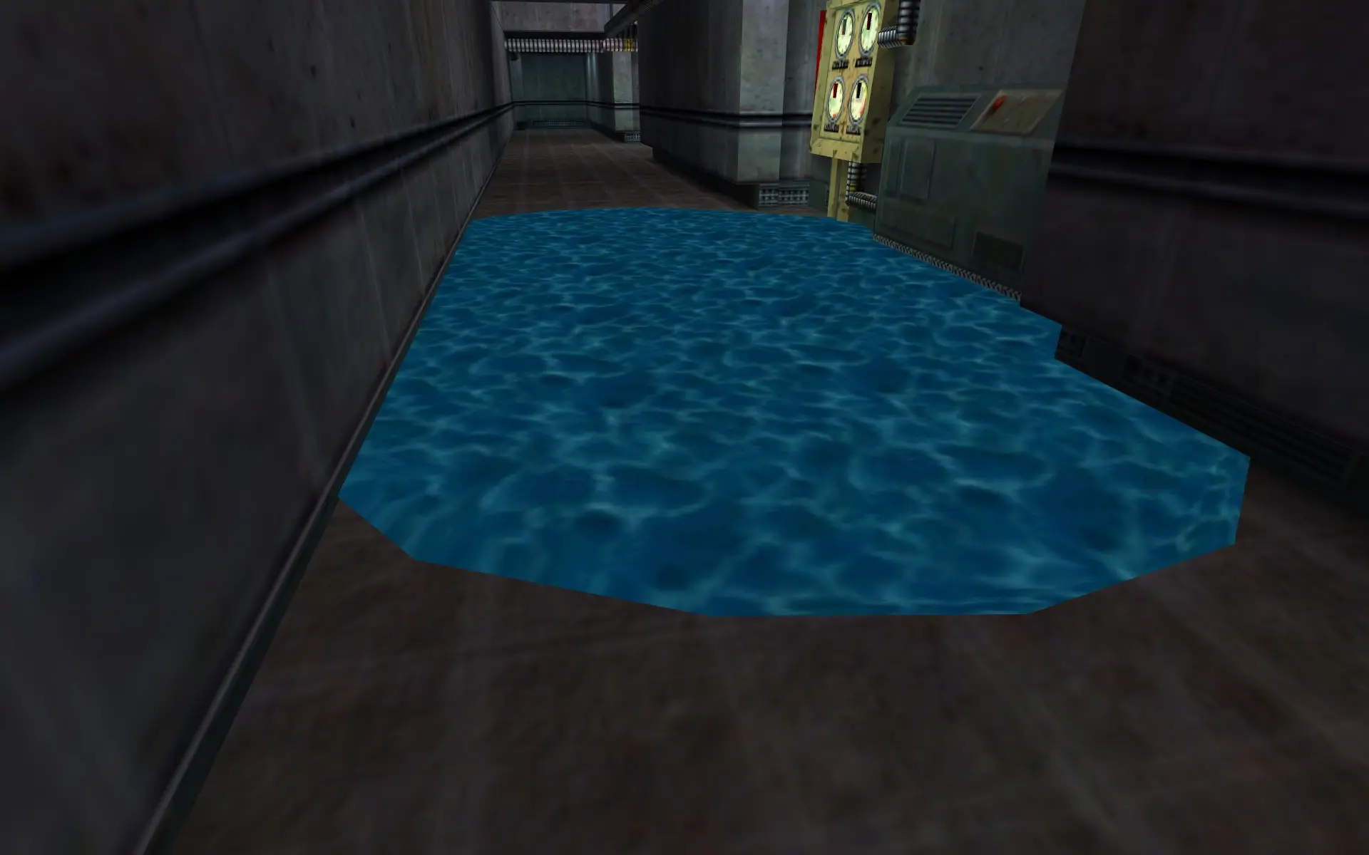 Screenshot from Half Life showing blue opaque water.