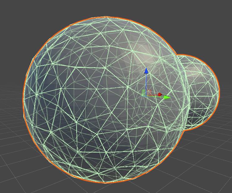 The 'peanut' with its colliders shown as wireframes inside Unity.