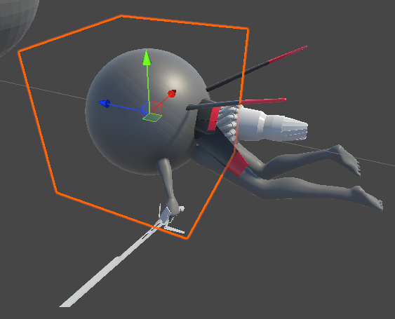 A raymarched sphere with the doll clipped into it.