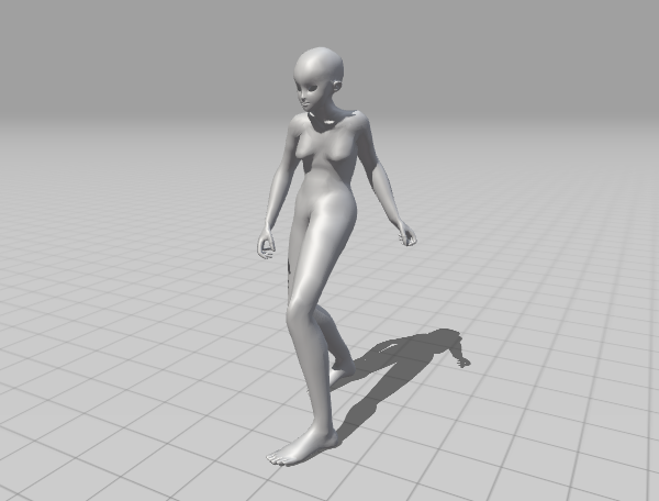 View of the doll rig in Mixamo, with a default animation pose.