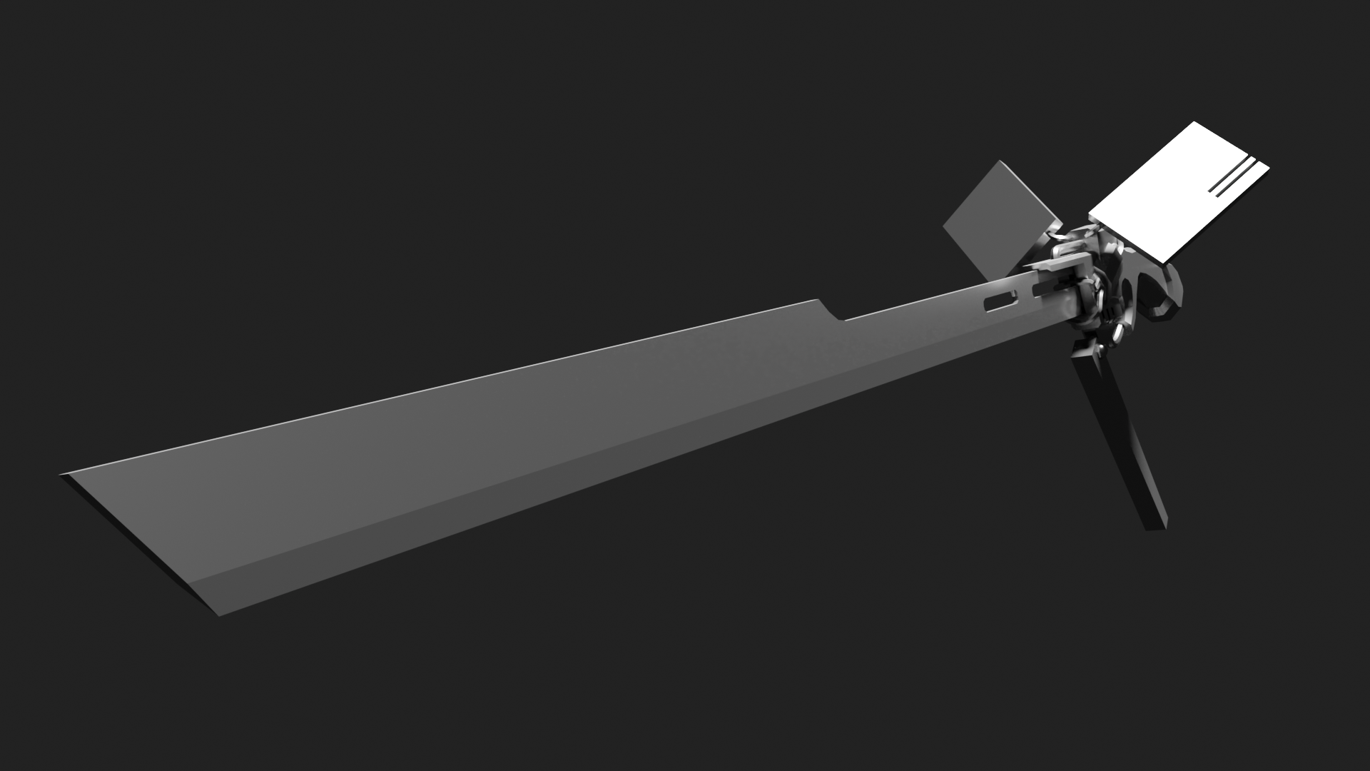 A Blender Cycles render of the whole sword, angled to show mainly the blade.