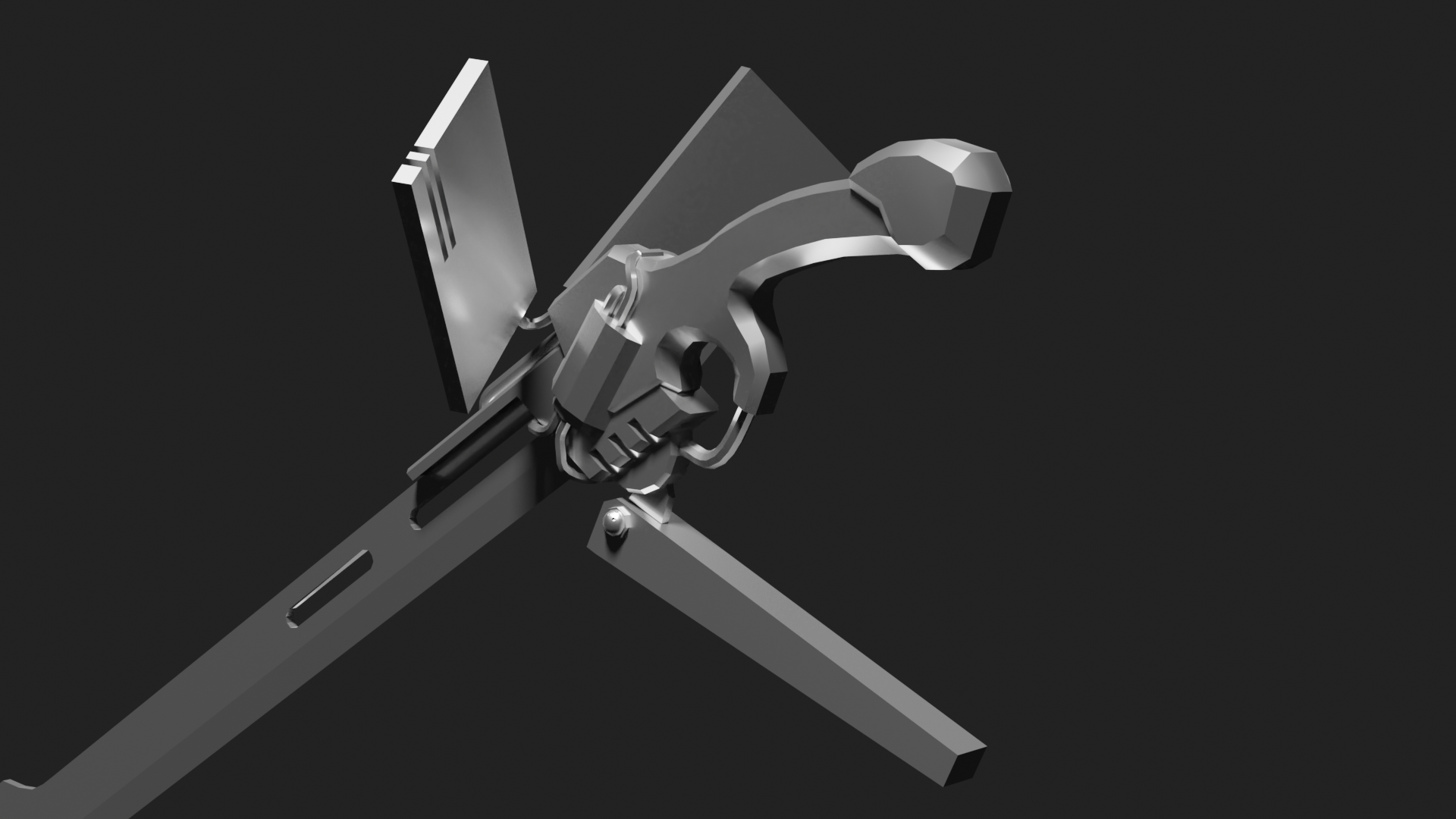 A Blender Cycles render of the sword hilt, showing the mechanical details.