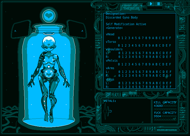 Screenshot of Ship of Theseus, showing a possible permutation of transhuman doll.