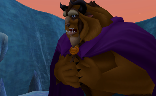 The Beast, a big brown furry guy in a purple robe.