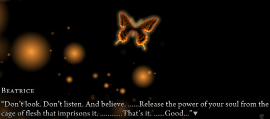 “Don’t look. Don’t listen. And believe. ……Release the power of your soul from the cage of flesh that imprisons it. …………That’s it. ……Good…