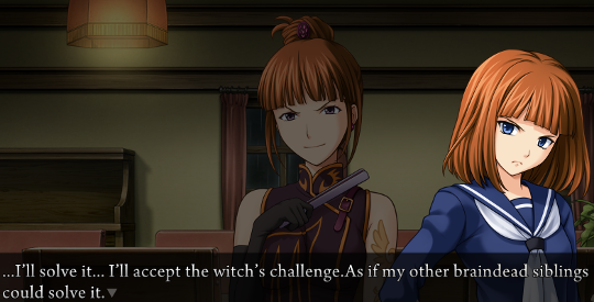 Young Eva, seemingly to herself: “…I’ll solve it… I’ll accept the witch’s challenge. As if my other braindead siblings could solve it.”