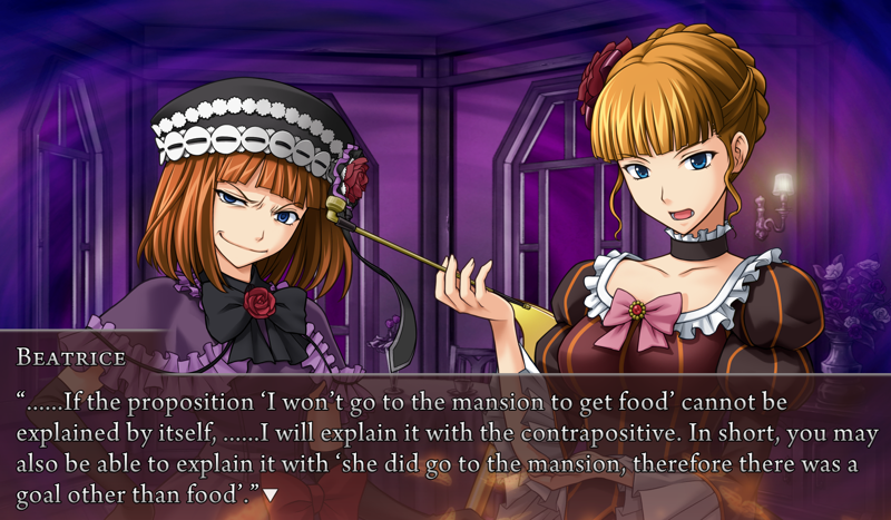 Beato: ......If the proposition 'I won't go to the mansion to get food' cannot be explained by itself, ......I will explain it with the contrapositive. In short, you may be able to explain it with 'she did go to the mansion, therefore there was a goal other than food.'