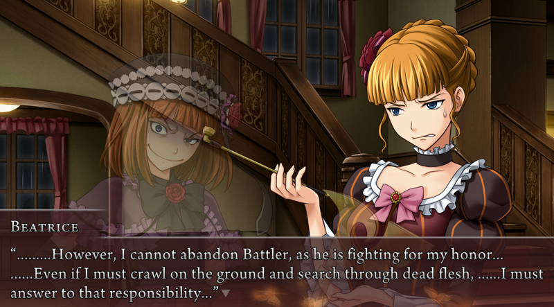 Beato: ........However, I cannot abandon Battler, as he is fighting for my honor.........Even if I must crawl on the ground and search through dead flesh, ......I must answer to that responsibility...
