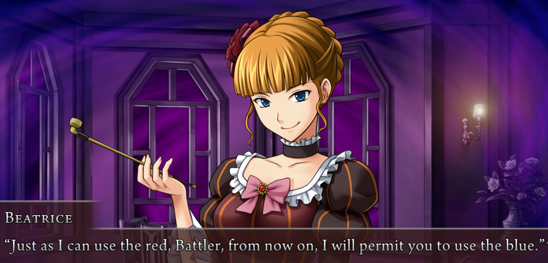 Beatrice: Just as I can use the red, Battler, from now on, I will permit you to use the blue.