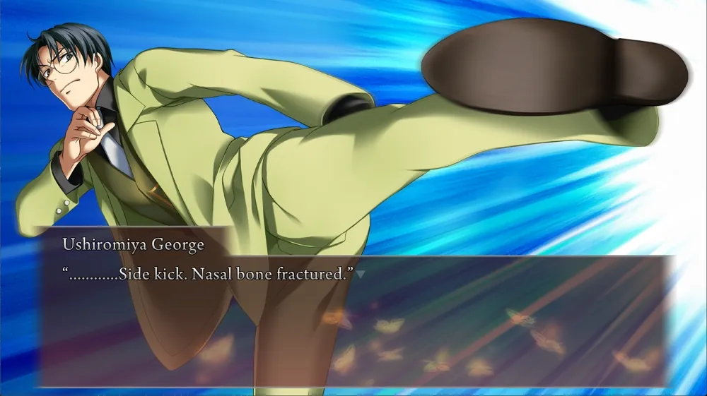 George delivers a high kick, saying ............Side kick. Nasal bone fractured.'