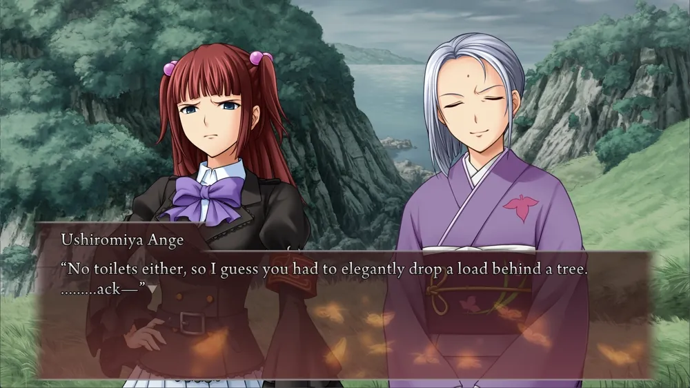 Ange, to Sumadera Kasumi: 'No toilets either, so I guess you had to elegantly drop a load behind a tree. .........ack—'