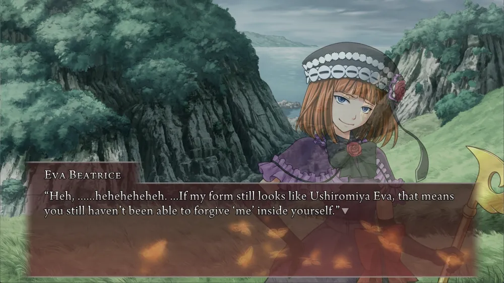 Eva Beatrice: Heh, ......heheheheheh. ...If my form still looks like Ushiromiya Eva, that means you still haven't been able to forgive 'me' inside yourself.