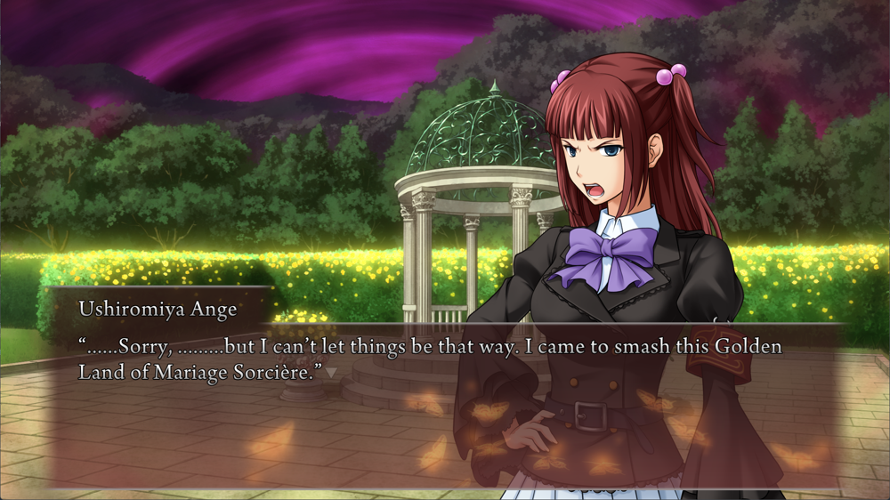 Ange: '......Sorry, .........but I can't let things be that way. I came to smash this Golden Land of Mariage Sorcière.'