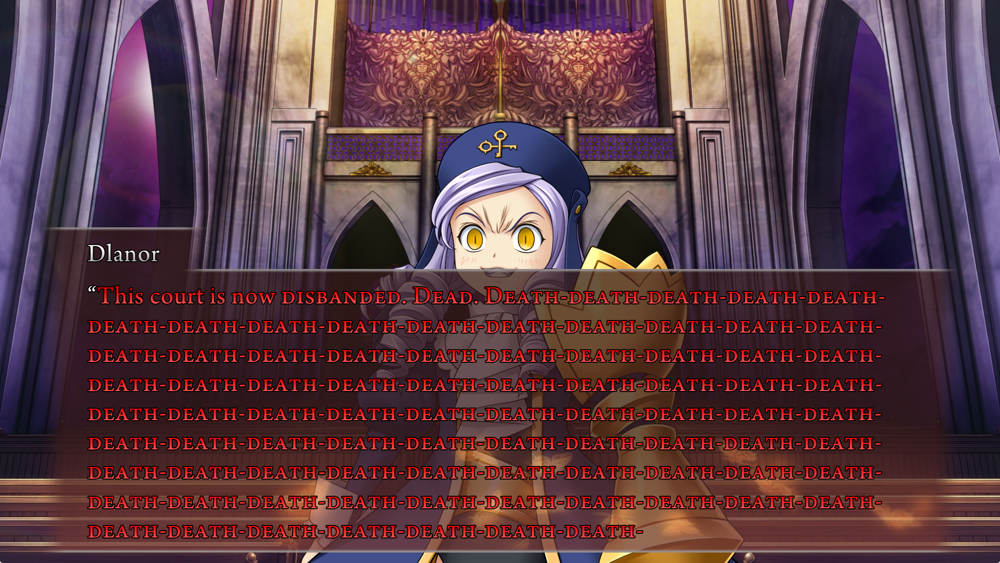 Dlanor says the word 'death' in red a whole bunch of times.