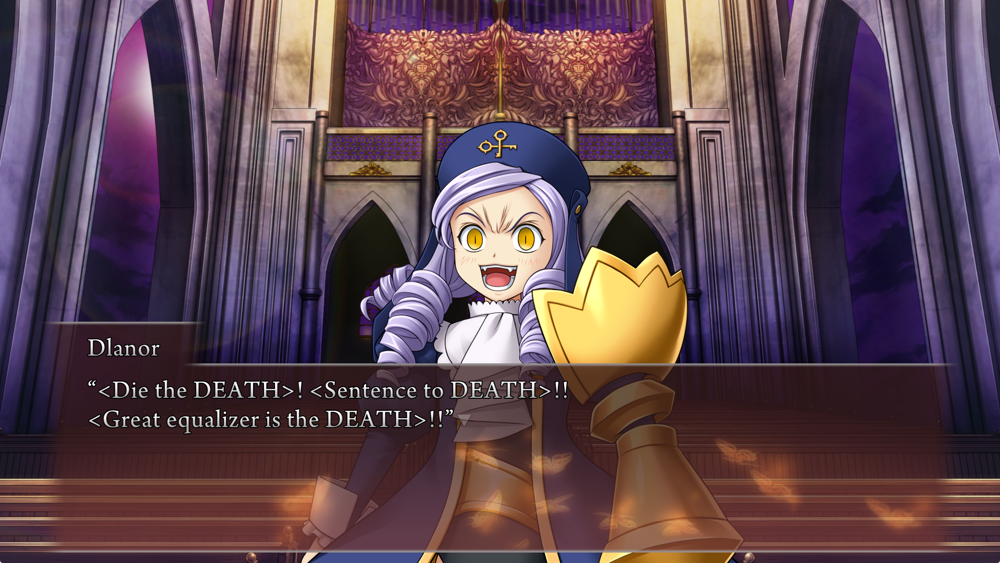Dlanor: <Die the death>. <Sentence to death>. <Great equalizer is the death>!