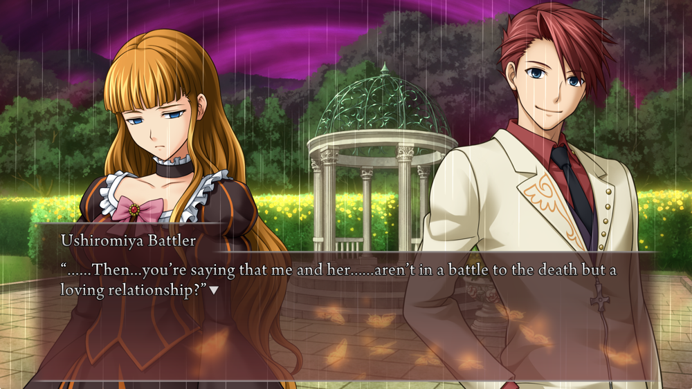 Battler: ......Then...you're saying that me and her......aren't in a battle to the death but a loving relationship?