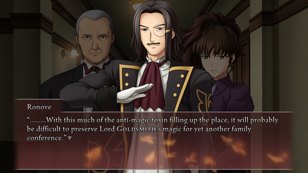 Ronove, over a dark layer behind which are Natsuhi and Genji: .........With this much of the anti‐magic toxin filling up the place, it will probably be difficult to preserve Lord Goldsmith's magic for yet another family conference.