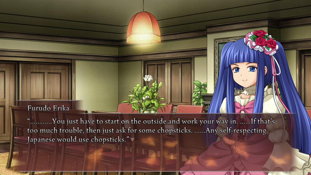 Erika: ............You just have to start on the outside and work your way in. ......If that's too much trouble, then just ask for some chopsticks. ......Any self‐respecting Japanese would use chopsticks.