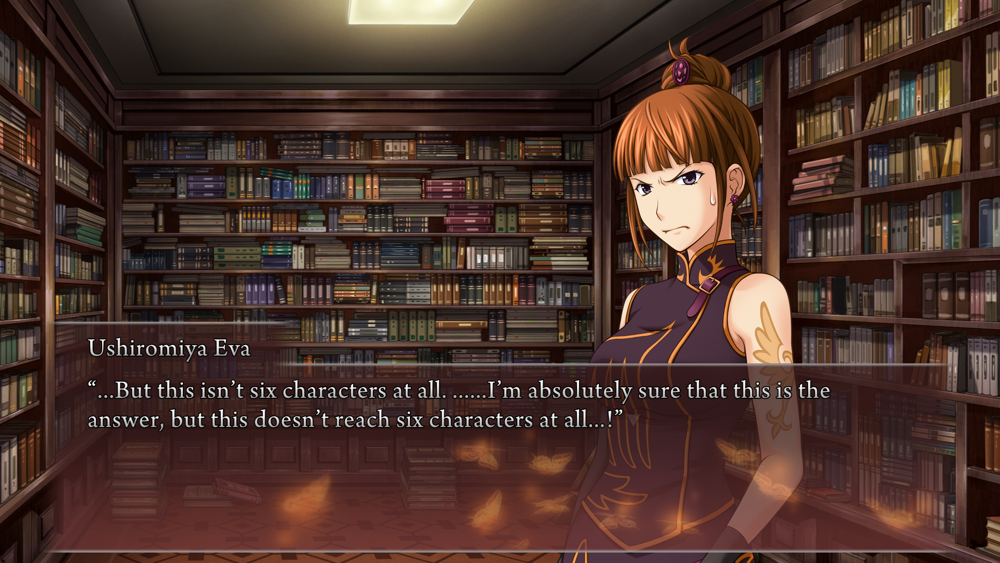 Eva: ...But this isn't six characters at all. ......I'm absolutely sure that this is the answer, but this doesn't reach six characters at all...!