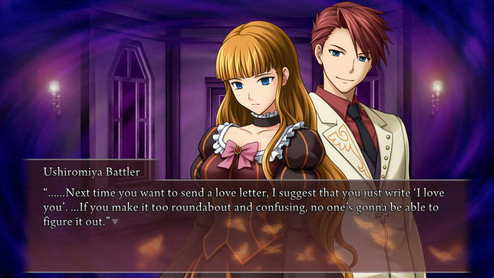 Battler: ......Next time you want to send a love letter, I suggest that you just write 'I love you'. ...If you make it too roundabout and confusing, no one's gonna be able to figure it out.