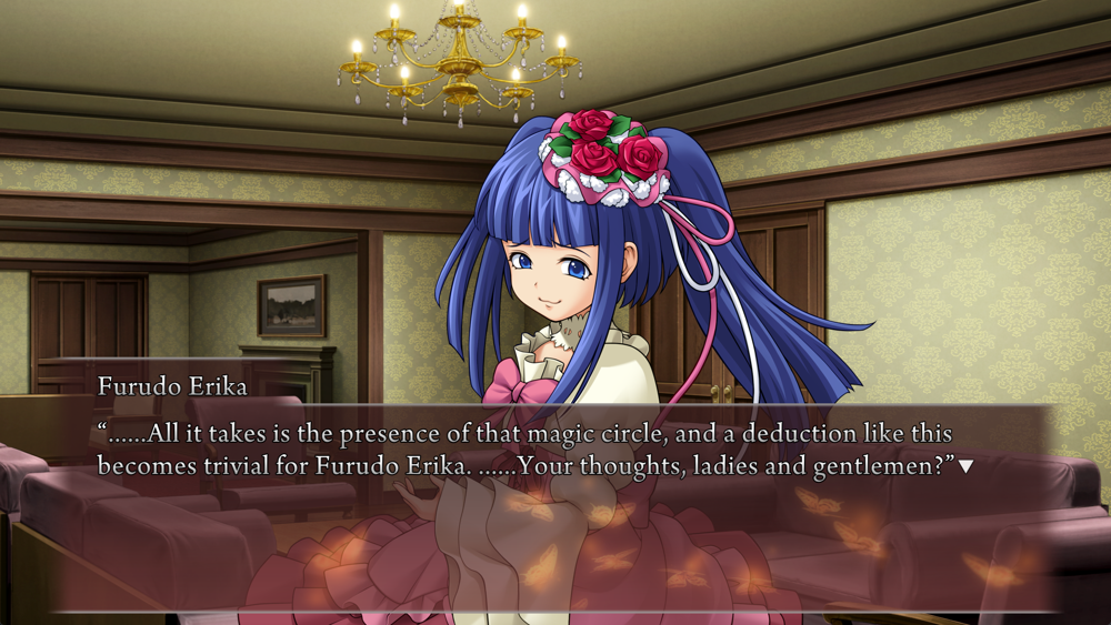 Erika: ...All it takes is the presence of that magic circle, and a deduction like this becomes trivial for Furudo Erika. ...Your thoughts, ladies and gentlemen?
