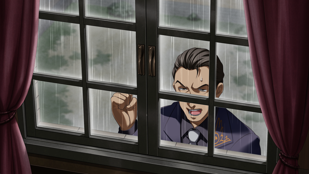 A special Rudolf sprite, looking a little anxious, viewed through window to Kinzo's study.